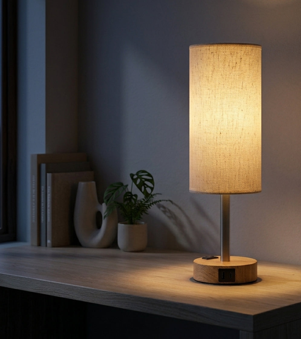 Touch Bedside Table Lamp, 3-Way Dimmable, Dual USB Charging, UK 3 Pin Plug
