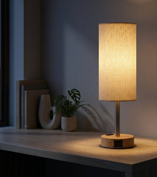 Touch Bedside Table Lamp, 3-Way Dimmable, Dual USB Charging, UK 3 Pin Plug