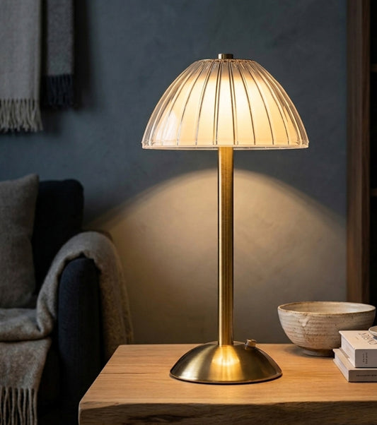 Cordless Brass Table Lamp, Rechargeable Touch Dimmer, Warm Light