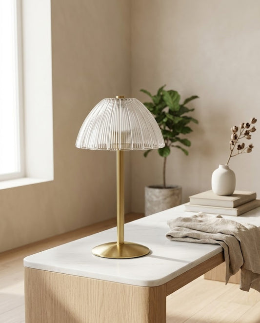 Cordless Brass Table Lamp, Rechargeable Touch Dimmer, Warm Light